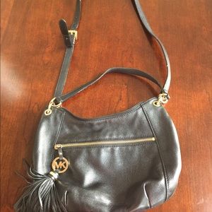 Michael Kors Black Leather/ Gold Cross Body Purse